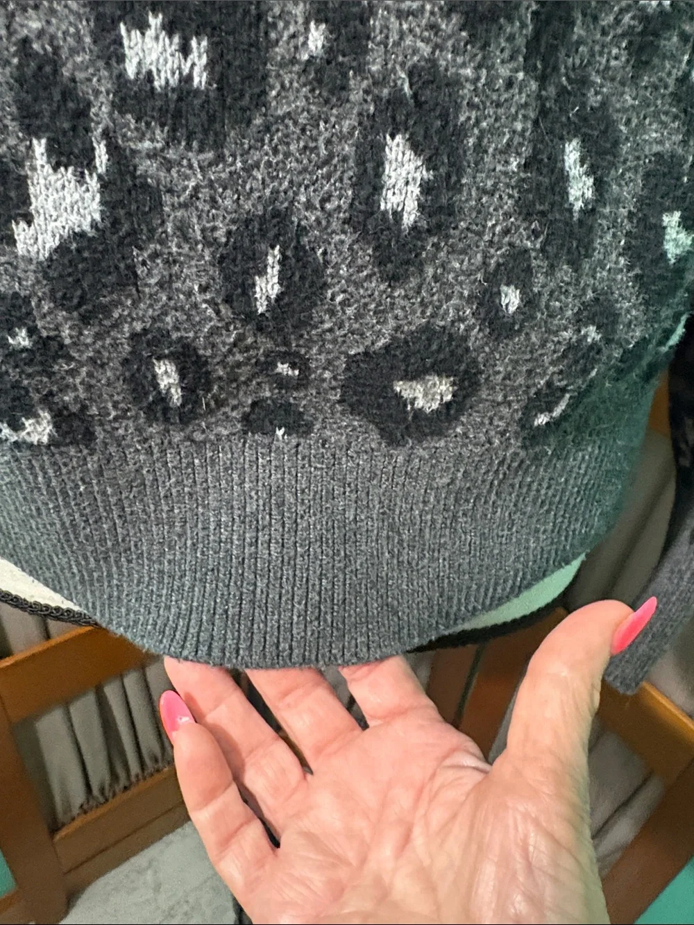 Lucky Brand Gray Leopard Print Crewneck Sweater